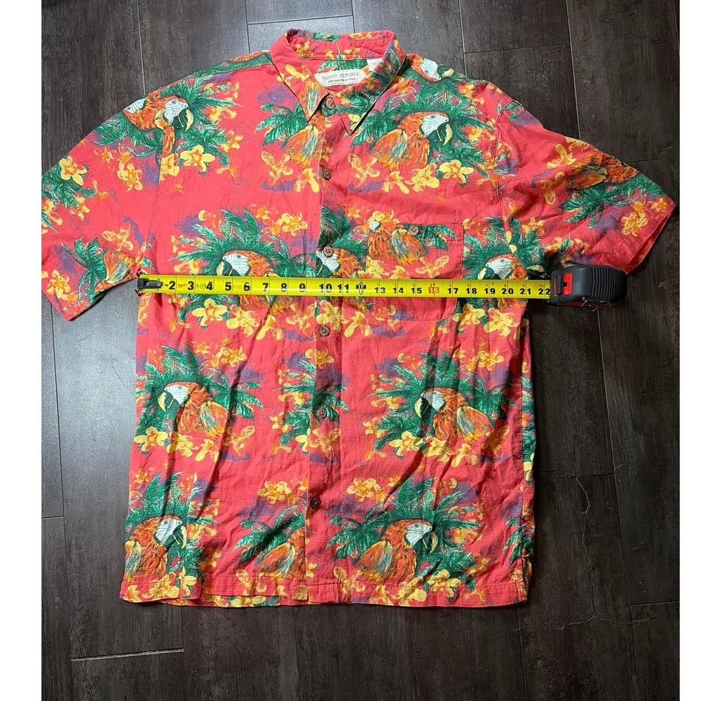 Island Republic Shirt Mens Large Red Parrot Tropical Cotton Rayon Button Down - Picture 5 of 6